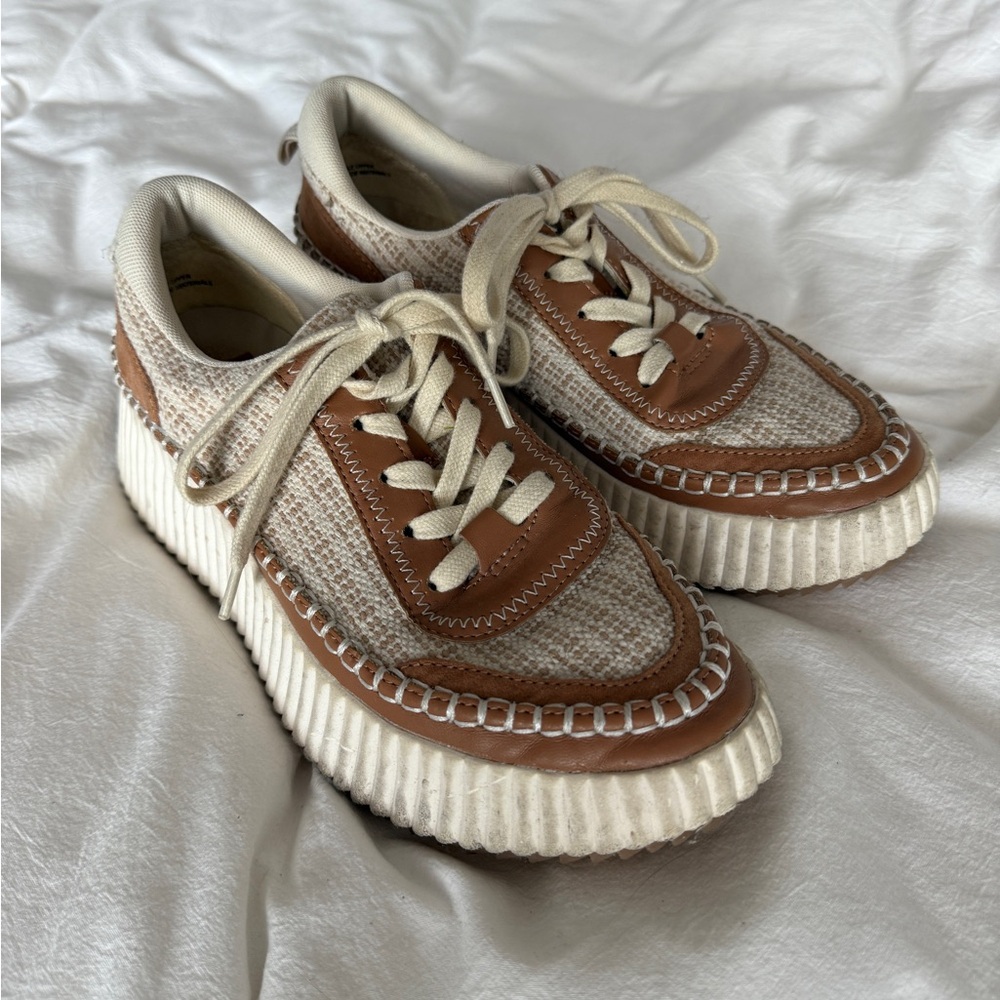 Dolce Vita Cream and Brown Platform Tweed Sneakers